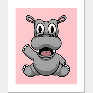 Cute Hippo Smiling Posters and Art